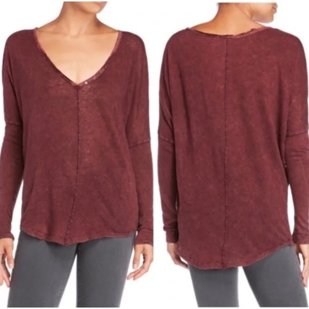 Free People We The Free Santa Cruz Henley Long Sleeve Oversized Tee Shirt Boho M